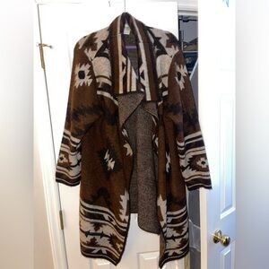 Brown and Cream Patterned Sweater Coat